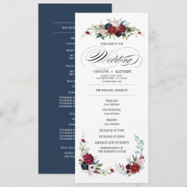 ネイビーブルー |ブルゴーニュ赤フローラ結婚式 プログラム