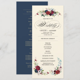 ネイビーブルー |ブルゴーニュ赤フローラ結婚式 プログラム