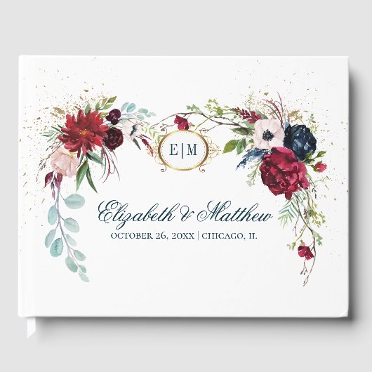 ネイビーブルー |ブルゴーニュ開花水結婚色 ゲストブック (正面)