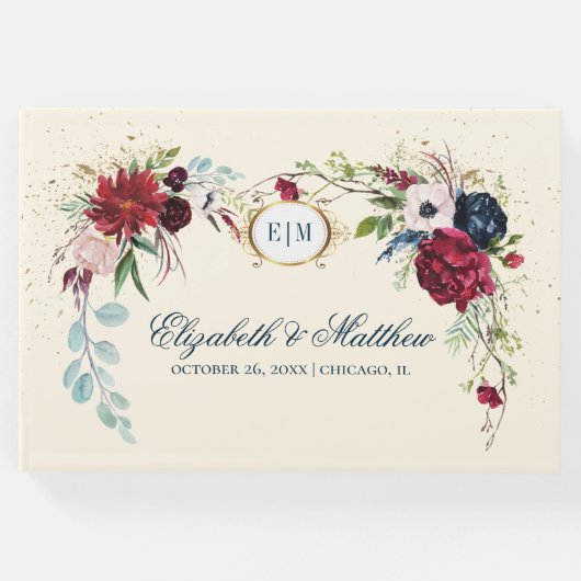 ネイビーブルー |ブルゴーニュ開花水結婚色 ゲストブック (正面)