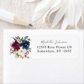 ネイビーブルー，ブルゴーニュ&ホワイトフローラ差出人住所 ラベル (インサイチュ)