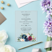 ネイビーブルー、ブルゴーニュ&ホワイトフローラ結婚ズ アクリル招待状 (インサイチュ (ウェディング))