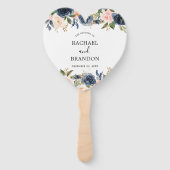 ネイビーブルー ブルッシュピンク ローズ ボタニカル ハート ハンドファン (正面)