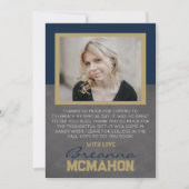 ネイビーブルー&ブロンズ卒業写真サンキューカード 招待状 (正面)