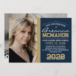 ネイビーブルー&ブロンズ卒業2写真発表 招待状