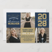 ネイビーブルー&ブロンズ4写真卒業のお知らせ 招待状 (正面)