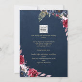 ネイビーブルー ベリー フラワール ブルゴンディー 冬 秋 招待状 (裏面)