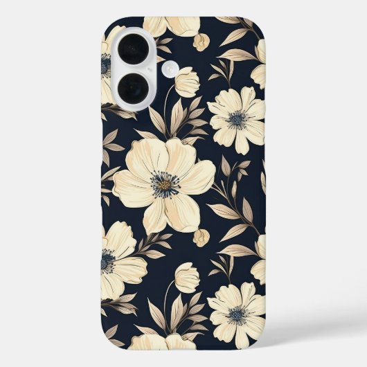 ネイビーブルー+ベージュの野の花+ダークフラワープリント Case-Mate iPhoneケース (裏面)