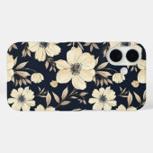 ネイビーブルー+ベージュの野の花+ダークフラワープリント Case-Mate iPhoneケース (裏面 (横))