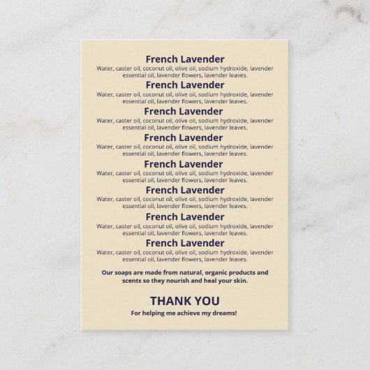 ネイビーブルー&ベージュソープの香りの成分リスト 名刺 (裏面)