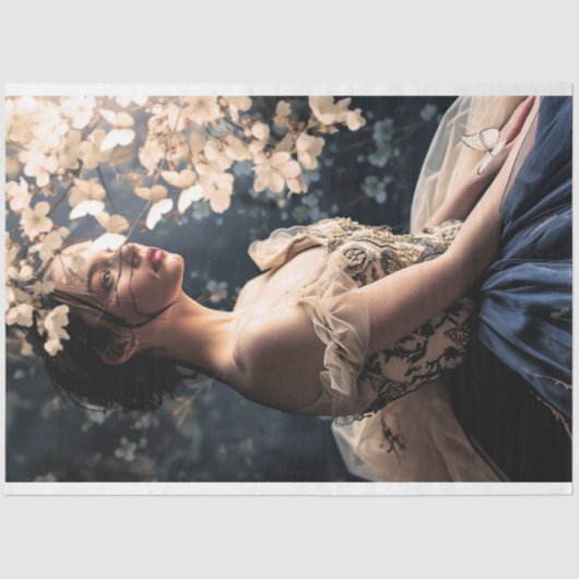 ネイビーブルー&ベージュバレリーナ美しい&フローラ 薄葉紙 (正面)