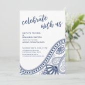ネイビーブルー　ペイズリー　レセプションのみでお祝いしよう 招待状 (スタンド正面)