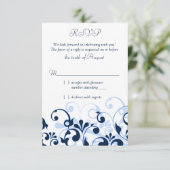 ネイビーブルー・ペールブルー・ホワイトの抽象的な花柄の出欠返信カード 出欠カード (スタンド正面)