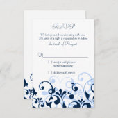 ネイビーブルー・ペールブルー・ホワイトの抽象的な花柄の出欠返信カード 出欠カード (正面/裏面)