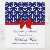 ネイビーブルー、ホワイトいかりレッドボウパーティー ワインラベル (シングルラベル)