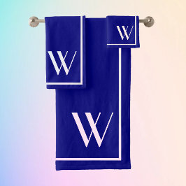 ネイビーブルー&ホワイトのモノグラム バスタオルセット
