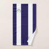 ネイビーブルー&ホワイトのローレル&モノグラムストライプの バスタオルセット (ハンドタオル)