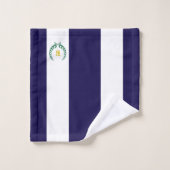 ネイビーブルー&ホワイトのローレル&モノグラムストライプの バスタオルセット (ウォッシュタオル)