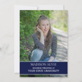 ネイビーブルー・ホワイトの大学卒業・トランクパーティーの写真 招待状 (正面)