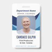 ネイビーブルー・ホワイトの社員写真ID バッジ (正面)