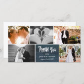 ネイビーブルー&ホワイトの結婚フォトコラージュありがとう サンキューカード (正面/裏面)