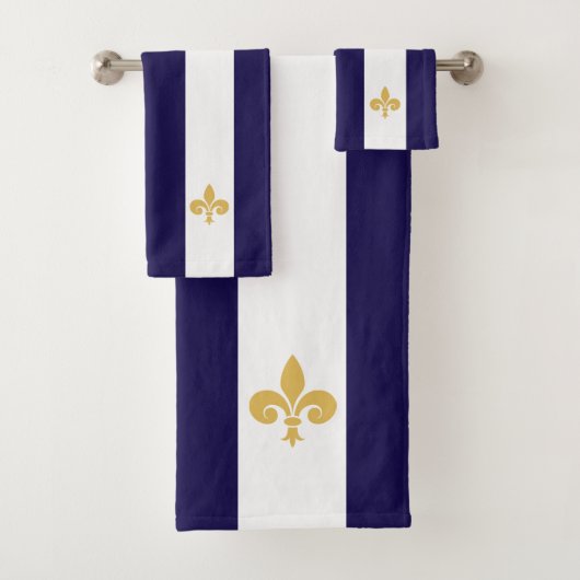 ネイビーブルー&ホワイトの黄金の花ストライプの バスタオルセット (インサイチュ)