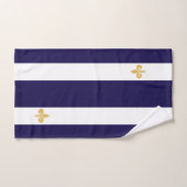 ネイビーブルー&ホワイトの黄金の花ストライプの バスタオルセット (ハンドタオル)