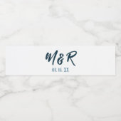 ネイビーブルー&ホワイトアンパサンド結婚モノグラム ペットボトルラベル (シングルラベル)