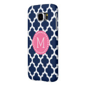 ネイビーブルー&ホワイトイカットクローバーピンクアクセント Case-Mate SAMSUNG GALAXYケース (裏面左)