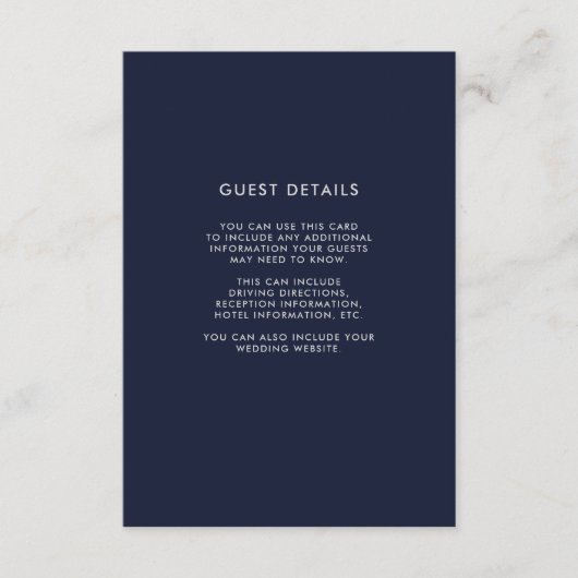 ネイビーブルー&ホワイトウッドルックゲスト詳細 エンクロージャーカード (正面)