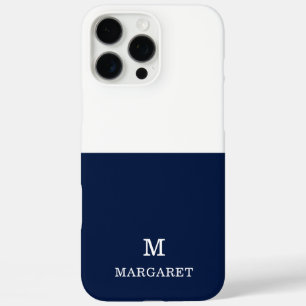 ネイビーブルー&ホワイトカスタマイズネームイニシャル iPhone 16 PRO MAXケース