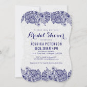 ネイビーブルー&ホワイトガーリーペイズリーレース 招待状 (正面)