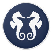 ネイビーブルー&ホワイトキュートシーホースイラストレーション セラミックノブ (正面)