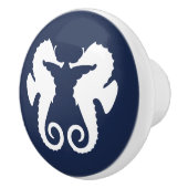 ネイビーブルー&ホワイトキュートシーホースイラストレーション セラミックノブ (右)