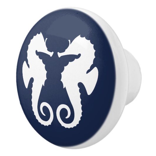 ネイビーブルー&ホワイトキュートシーホースイラストレーション セラミックノブ (右)