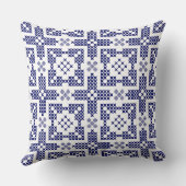 ネイビーブルー&ホワイトクロスステッチ伝統的モチーフ クッション (裏面)