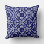 ネイビーブルー&ホワイトクロスステッチ伝統的モチーフ クッション (裏面)