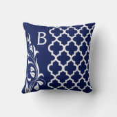 ネイビーブルー&ホワイトクローバーモノグラムフローラ クッション (裏面)