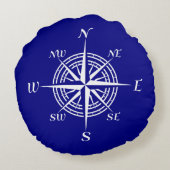 ネイビーブルー&ホワイトコースタルデコアコンパスバラ ラウンドクッション (裏面)