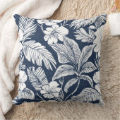 ネイビーブルー&ホワイトコーストフローラ装飾用クッション クッション (ブランケット)