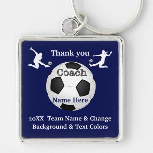 ネイビーブルー，ホワイトサッカパーソナライズされたーのコーチ贈り物 キーホルダー (正面)