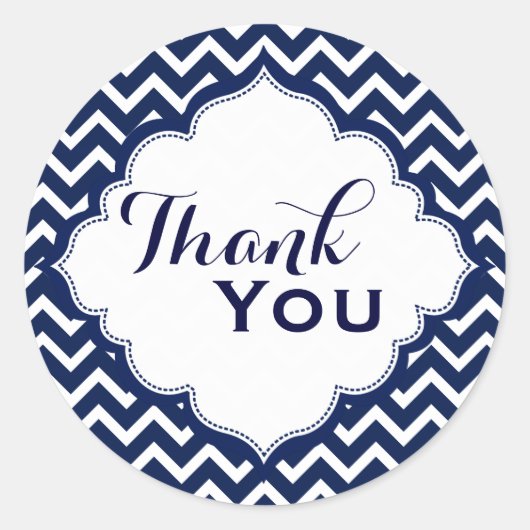 ネイビーブルー&ホワイトシェブロンジグザグパターン ラウンドシール (正面)