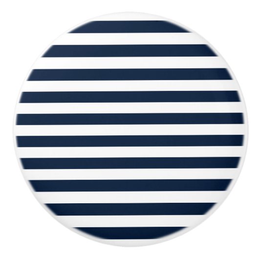 ネイビーブルー&ホワイトシックストライプドレスサストライプのー セラミックノブ (正面)