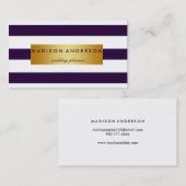 ネイビーブルー&ホワイトシックストライプ金ゴールド 名刺 (正面/裏面)