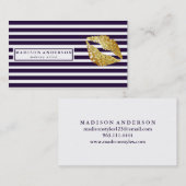 ネイビーブルー&ホワイトシック金ゴールドリップ – メイクアップアーティストB 名刺 (正面/裏面)