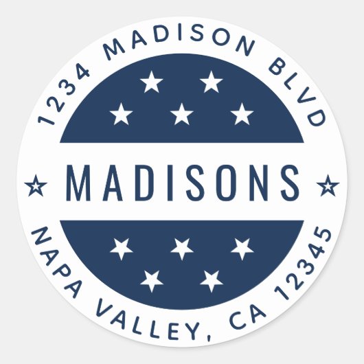 ネイビーブルー&ホワイトスターズカスタム差出人住所 ラウンドシール (正面)