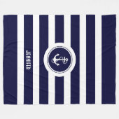 ネイビーブルー&ホワイトストライプいかり フリースブランケット (正面(横))