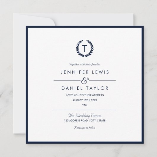 ネイビーブルー&ホワイトストライプ結婚式招待状 招待状 (正面)