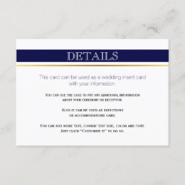 ネイビーブルー&ホワイトストライプ金ゴールドの結婚挿入カード エンクロージャーカード