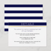 ネイビーブルー&ホワイトストライプ金ゴールドの結婚挿入カード エンクロージャーカード (正面/裏面)